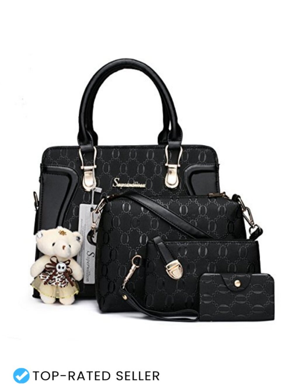 Women's Faux Leather Satchel Tote Bag 4-Piece Set with Clutch Wallet